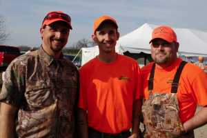 Hunters, from left, Lee Davis, Chris Davis and Jason Gibson, of Buckingham, pose before heading back to the woods in Cumberland. 