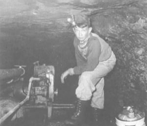 (Photo courtesy Billy Poulston) The Piedmont Coal Mine in Cumberland was pumped out and reopened in 1951 by George M. Stuart (1908-1984), with the help of his son, David M. “Jack” Stuart (1938-1995), shown here at age 12. After exploring the mine, which has an estimated 40-inch thick coal seam, it was again abandoned and soon re-flooded.