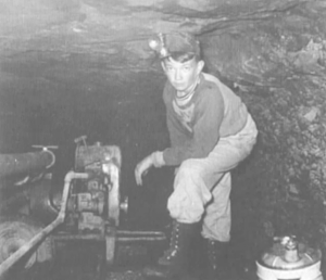 (Photo courtesy Billy Poulston) The Piedmont Coal Mine in Cumberland was pumped out and reopened in 1951 by George M. Stuart (1908-1984), with the help of his son, David M. “Jack” Stuart (1938-1995), shown here at age 12. After exploring the mine, which has an estimated 40-inch thick coal seam, it was again abandoned and soon re-flooded. 