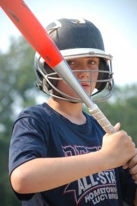 PEFYA’s Austyn Jamerson waits to bat during a game in July.