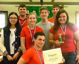 The Fuqua School Team included, from left, Zoey Chen, Nicholas Davis, Ashley Chipman, Tucker Estes, Andrew Murphy, Sarah-Jane French and Jesse Hudgins kneeling.