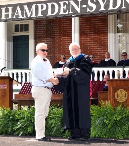 Jason M. Ferguson ‘96, director of admissions, was given the Robert Thruston Hubard IV Award for active devotion and service to the college and her ideals. With Ferguson is interim President Dr. Dennis Stevens, right.