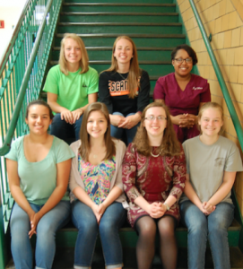 Buckingham families gave generously to the high school’s students in memory of their loved ones to the Class of 2016. Pictured are, from left, front row, Alexandra Ayala (Harrison Davis), Charlotte Powell (F. D. Johns, Sharon Dowdy Tew), Shelby Wise (Jasmine Cher’rae Benson), Emily LeSueur (Harrison Davis and Meghan C. Snoddy), back, Melissa Wright (Dr. Sam Jones, John Buschmann), Ashley Hellerstedt (Dr. Sam Jones, Ella Senger Payne) and Ly’Shae Johnson (Meghan C. Snoddy). (Photo by Italia Gregory)