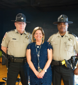 CARSON REEHER | HERALD Primary School Principal Pennie Allen stands with Capt. Roger Jamerson, left, and Deputy Douglas Gregory.