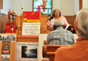 Ruby Laury, who lives in the Union Hill community, speaks during the Preservation Virginia event in Buckingham. 