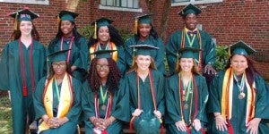 Several graduates received ECMC scholarships through their hard academic work in high school. The students will receive $6,000 each for college tuition. Pictured are, from left, front row, Alexis Chambers, Shauntice Banks, Rebecca Moore, Haley Allen, Destiny Spencer, back row, Emily Scott, Alicea Johnson, Ty’Shae Johnson, Atavia Watson and Michael Mabry Jr.