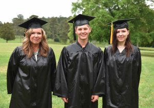 Pictured are, from left, graduates Donna Hawkins, of Buckingham, Kyle Ludwig, of Lunenburg, and Sarah Taylor, of Dinwiddie. 