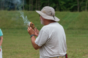 CARSON REEHER Al Lookofsky demonstrates how to create fire using natural materials at the Great American Backyard Campout.