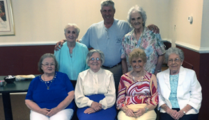 Invited guests to the Worsham High School Class of 1944 Reunion included, from left, front row, Margaret Kirtley, Nevada Atkinson, Madeline Slaydon, Wanda Hamlett, second row, Betty Quarles, Russ Oliver and Carol Carter.