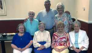 Invited guests to the Worsham High School Class of 1944 Reunion included, from left, front row, Margaret Kirtley, Nevada Atkinson, Madeline Slaydon, Wanda Hamlett, second row, Betty Quarles, Russ Oliver and Carol Carter. 