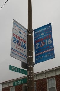 JORDAN MILES | HERALD New street banners signify the debate through downtown Farmville.