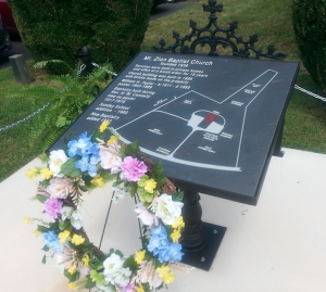 A salute took place on the front lawn after the worship service to those who had the vision to create the beautiful plaque showing the locations of historical sites on church grounds and to those who had the foresight and perseverance to plan for, fund and erect it.