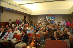 JORDAN MILES | HERALD There was standing room only as every seat was filled during the planning commission’s Monday hearing on the proposed 53,515 horsepower (hp) compressor station.