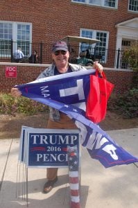 JORDAN MILES | HERALD Appomattox resident Gary Barton supports Presidential Candidate Donald Trump while walking on Brock Commons.