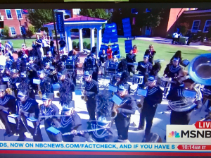 DEBORAH RUSH Deborah Rush took this picture of streaming video on her computer screen Tuesday morning as the Prince Edward County High School Marching Eagles performed live on MSNBC, stoking excitement in anticipation of the 2016 U.S. Vice Presidential Debate which took place at Longwood University that evening.