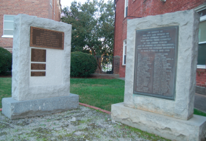 MARTIN L. CAHN These two “signs” in front of the Prince Edward County Courthouse are actually memorials to county residents who lost their lives during World War II and subsequent wars. The plaque on the right monument acknowledges the sacrifices of 50 servicemen during World War II. The left memorial commemorates the lives of eight Korean War servicemen, three from the Vietnam Conflict and one from Operation Iraqi Freedom.
