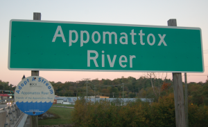 MARTIN L. CAHN | HERALD A Virginia Department of Transportation sign acknowledges you’ve reached the Appomattox River. Cross it and you’re still in Farmville, but in Cumberland County. A tributary of the James River, the Appomattox is 157 miles long. It stretches from 10 miles north of the town of Appomattox to Hopewell where it meets the James River.