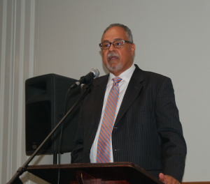Southside Virginia Community College President Dr. Albert A. Roberts gives his keynote speech during Saturday’s annual Freedom Fund Banquet. 