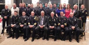 RHONDA FINCH | HERALD Pictured are, from left, seated, Lt. Tyler Atkinson, Capt. Cayden Eagles, Chief Andrew Goss, retired Chief Julian Taliaferro, Ernie Ross, Assistant Chief Dean Farmer, first row, standing, Chaplin Mark Mills, Gary Atkins, Geoffrey Goodwin, Kenneth Howard, Noah Lovelady, Shayne Mims, Julie Bailey, Paige Roberts, Travis Finch, Josh Bruce, back row, Sean Ryan, Chris Riviere, Aaron Waskiewicz, Patrick Eason, Jessie Call and Ronald Shult.