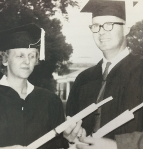 John and Dorothy Morgan stand at the University of Virginia after receiving their master’s degrees.