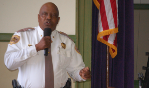 MORGAN WHITE | HERALD Prince Edward Sheriff Wesley Reed speaks to the students about law enforcement in the county and Farmville.