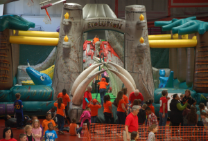 Second-grade students from across the area play in the Dr. Seuss-themed obstacle course.